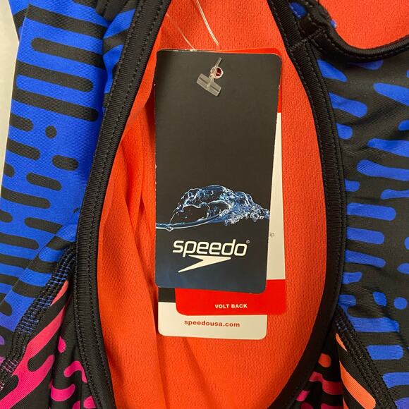 Speedo Women's Pro LT Volt Back Racing Cut Blue Pink One Piece Swimsuit 12/38 - Picture 7 of 7